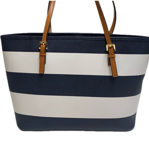 Michael Kors Blue Striped Leather Tote - Picture 5 of 16